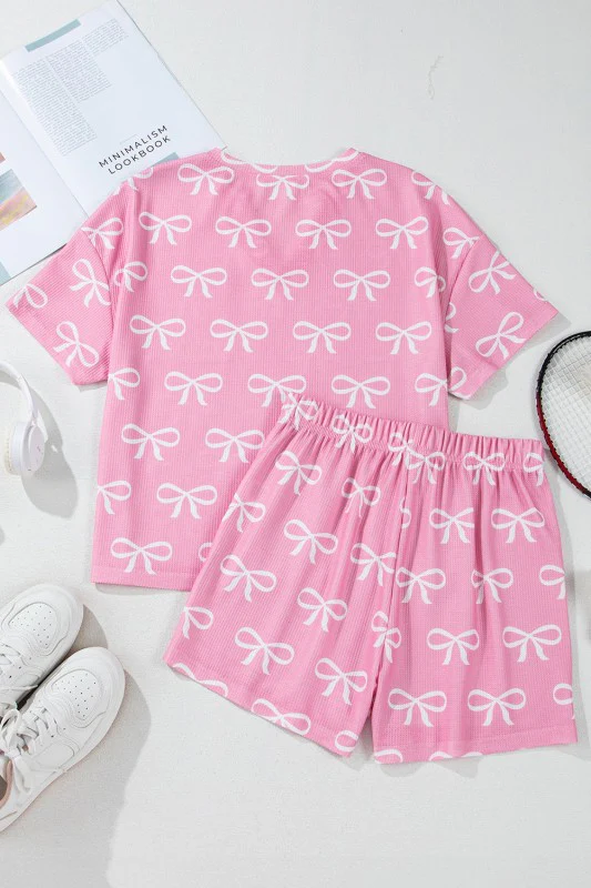 Valentine Bow Waffle Knit T-Shirt and Shorts Set - Image 7