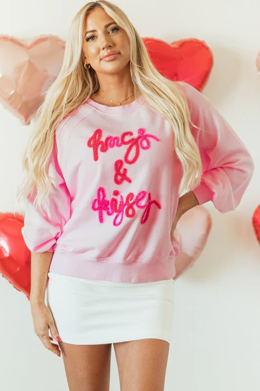 Valentine Hugs & Kisses Tinsel Embroidered Sweatsh