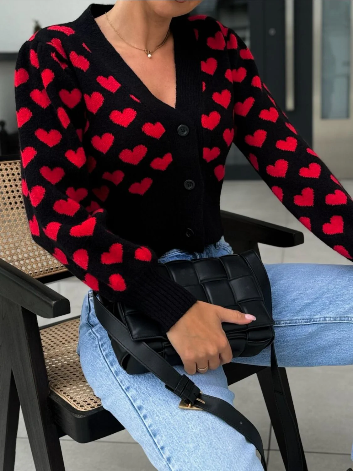 Valentineās Day Heart V-Neck Cropped Cardigan - Image 4