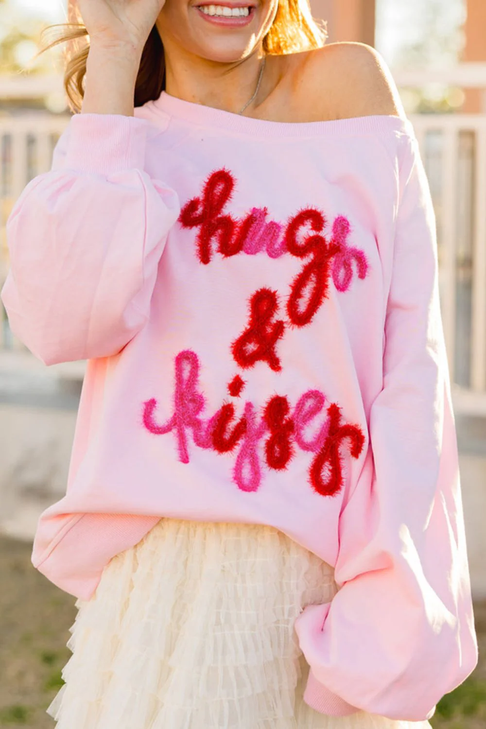 Valentine’s Day HUG AND KISSES Round Neck Sweatshirt - Image 2