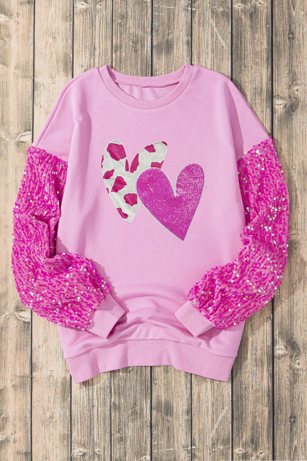 Valentineās Day Sequin Heart Long Sleeve Sweatshirt - Image 5
