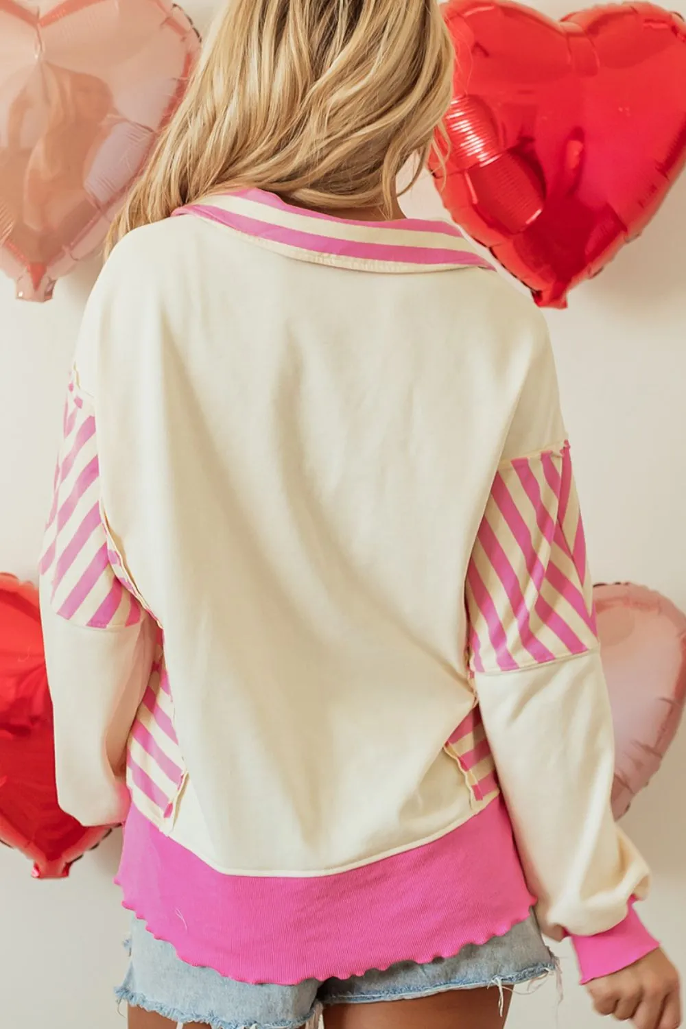 Valentine’s Day Sequin Heart Pattern Long Sleeve Sweatshirt - Image 3