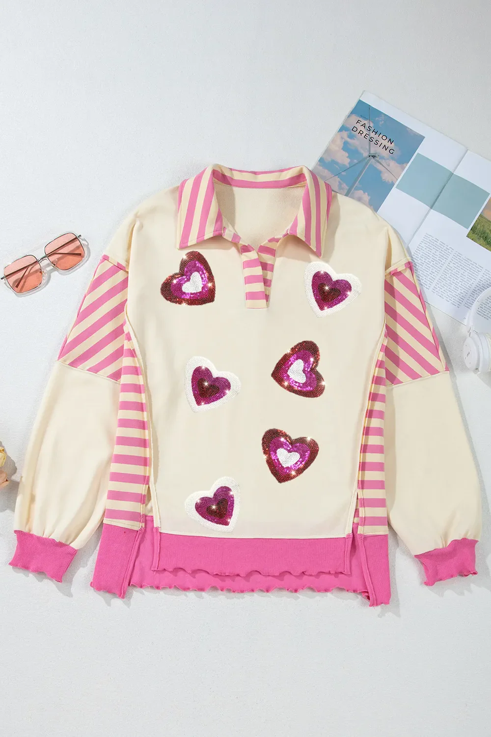 Valentine’s Day Sequin Heart Pattern Long Sleeve Sweatshirt - Image 5