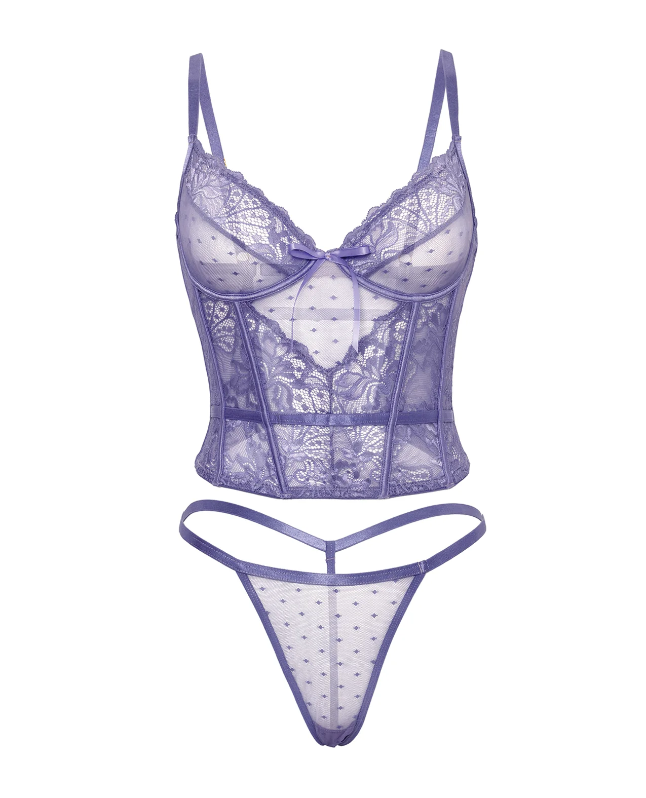 Vanessa Lace & Mesh Bustier w/G-String - Purple L/XL - Image 5