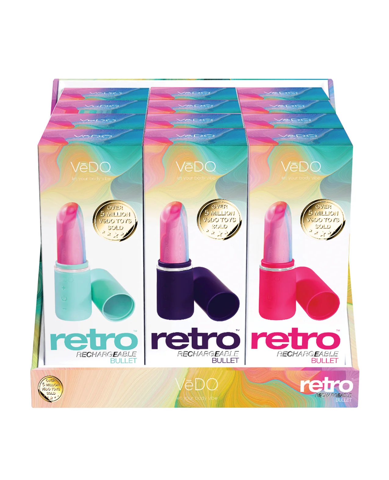 VeDO Retro Rechargeable Bullet Lip Stick Vibe Display - Display of 12 - Image 2