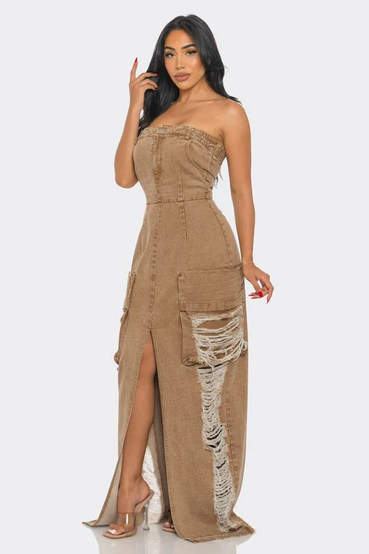 Vintage Washed Distressed Cargo Maxi Dress - Image 4