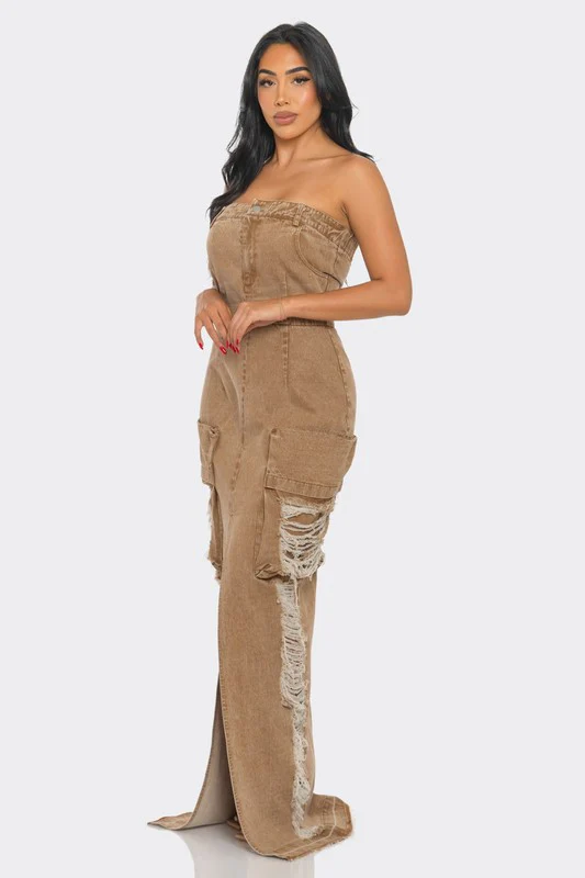 Vintage Washed Distressed Cargo Maxi Dress - Image 5