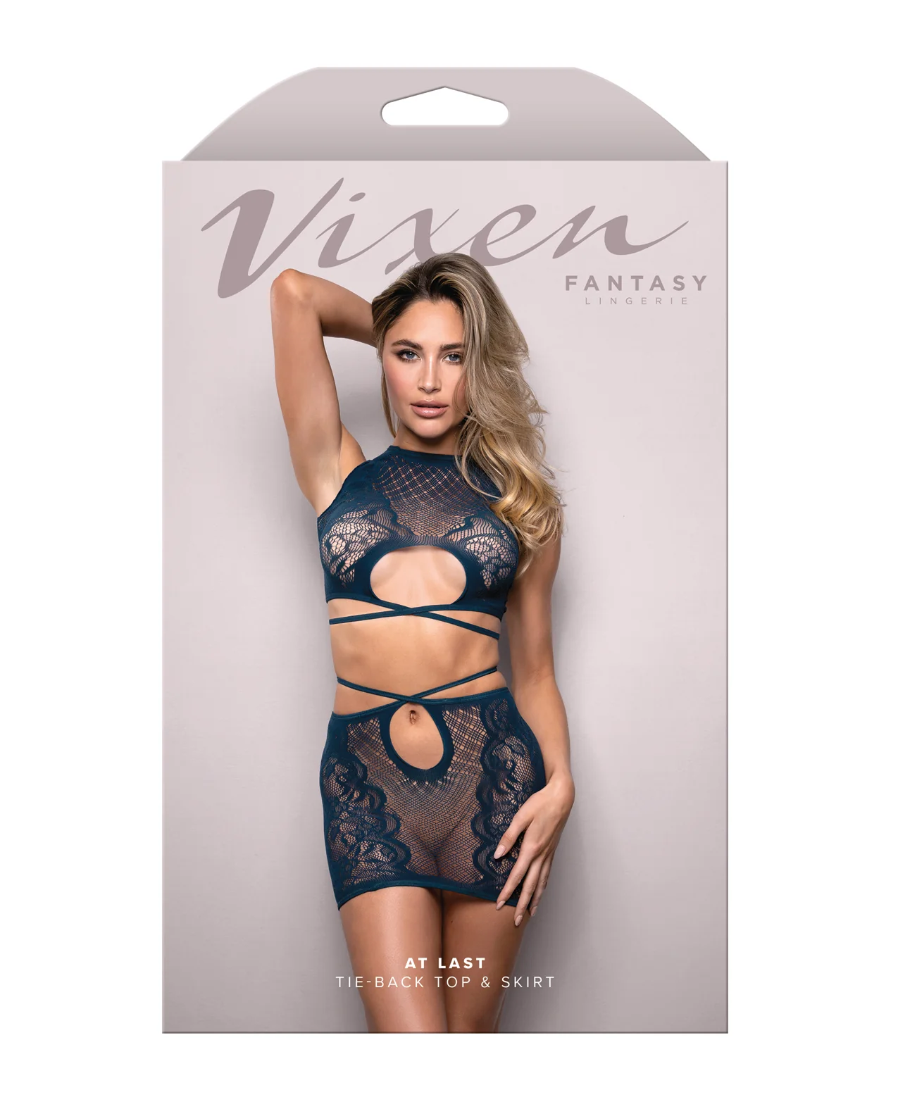 Vixen At Last Floral Lace Knit Tie Back Top w/Skirt 2 pc Set - Navy O/S - Image 3