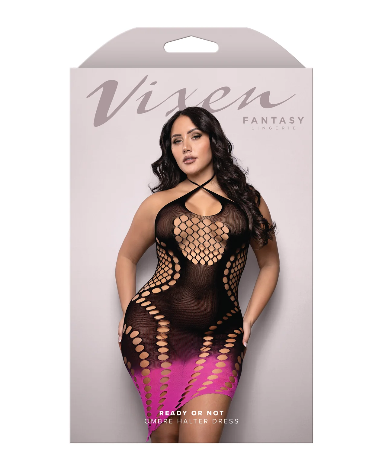Vixen Ready Or Not Ombre Keyhole Halter Dress - Black/Pink QN - Image 3