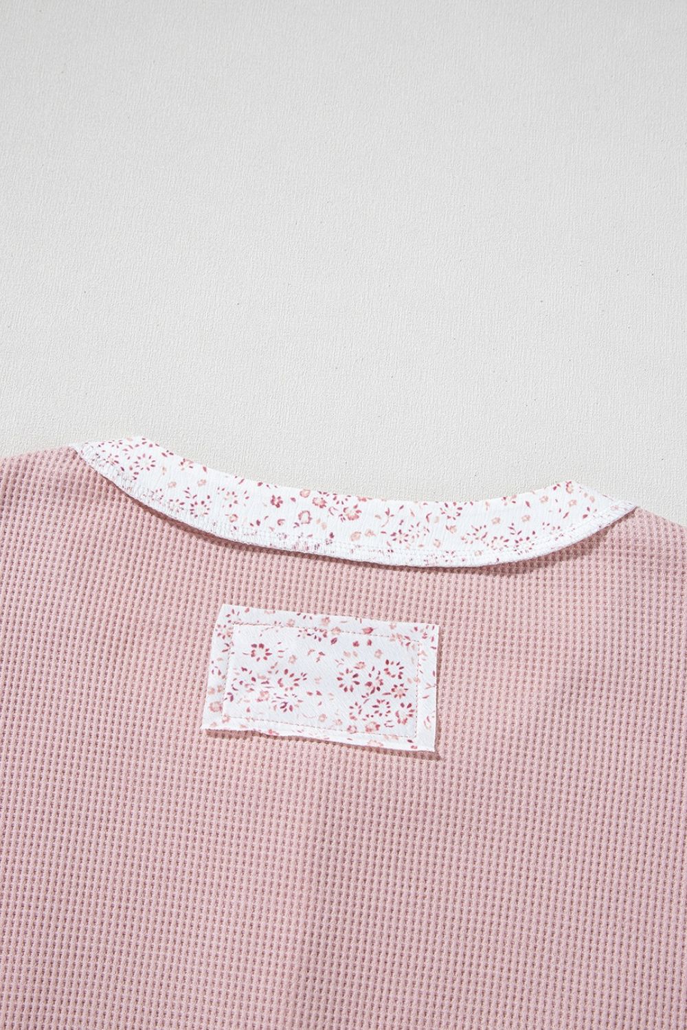 Waffle Floral Patchwork Exposed Seam Detail Short Sleeve Top - Image 8