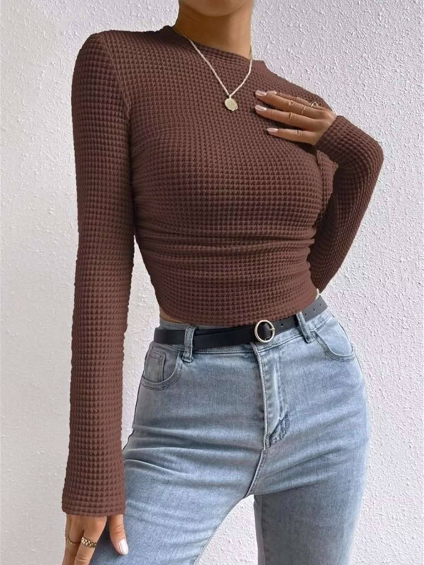 Waffle Knit Long Sleeve T-Shirt - Image 17