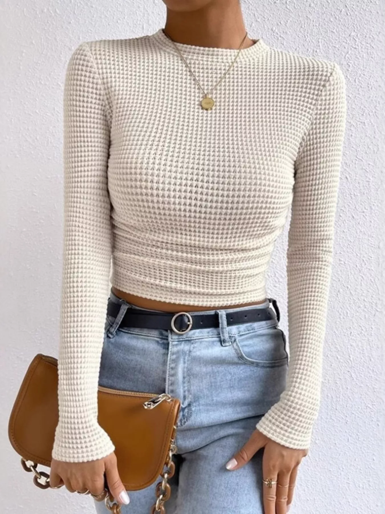 Waffle Knit Long Sleeve T-Shirt - Image 3