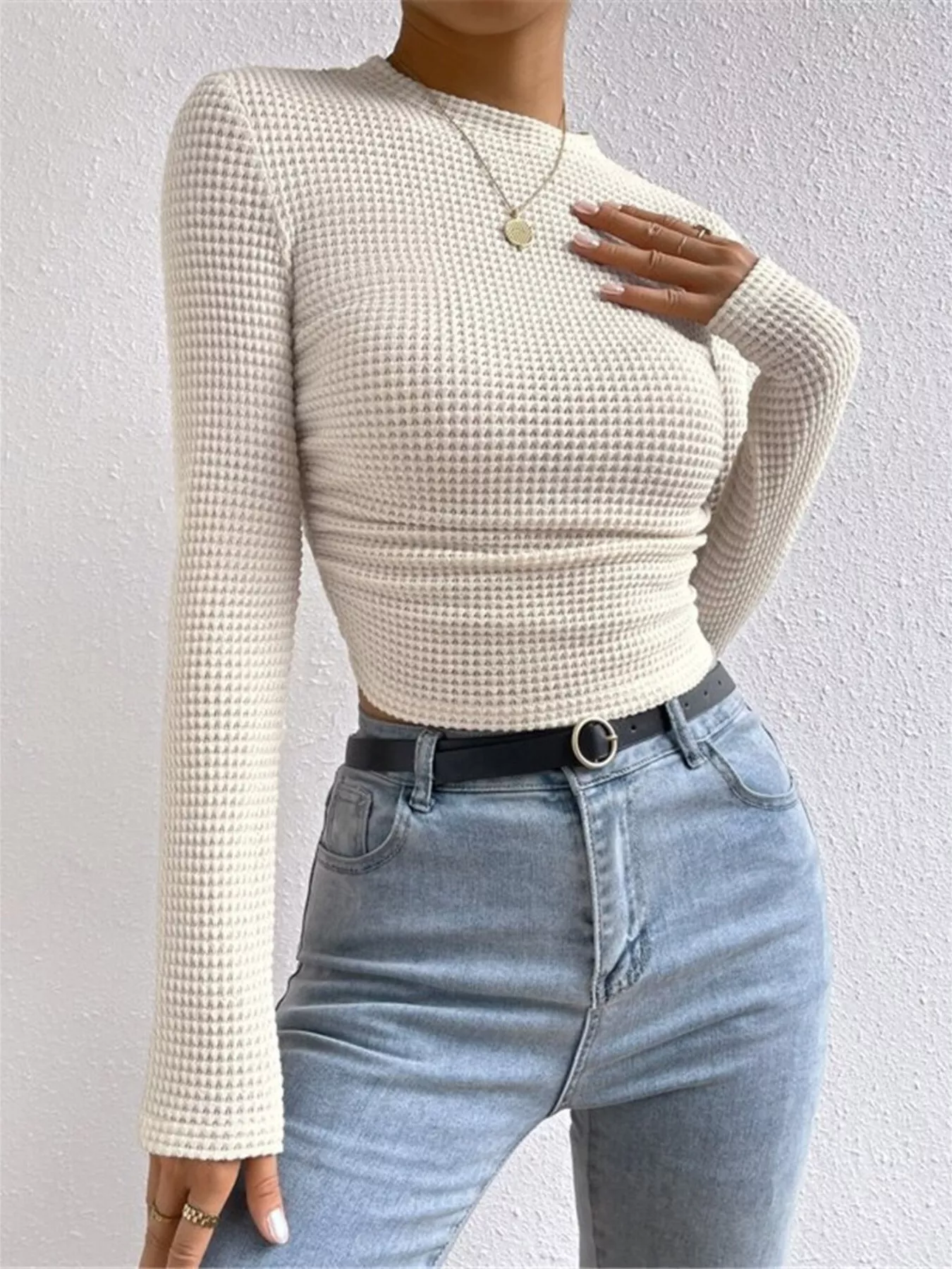 Waffle Knit Long Sleeve T-Shirt - Image 6