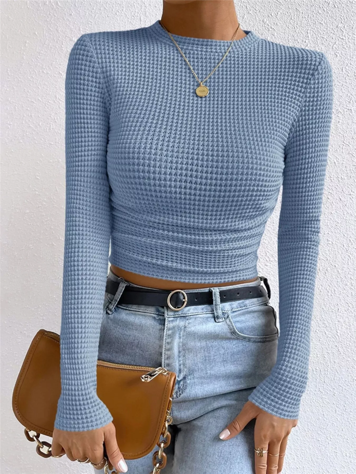 Waffle Knit Long Sleeve T-Shirt - Image 7