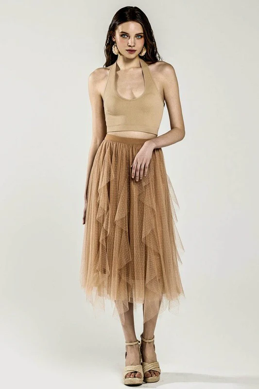Waterfall PolkaDot Mesh Ruffle Midi Skirt - Image 11