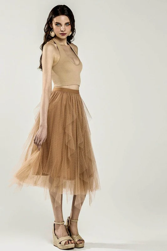 Waterfall PolkaDot Mesh Ruffle Midi Skirt - Image 12