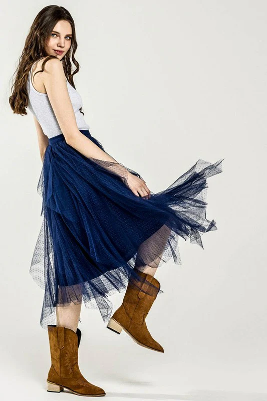 Waterfall PolkaDot Mesh Ruffle Midi Skirt - Image 5
