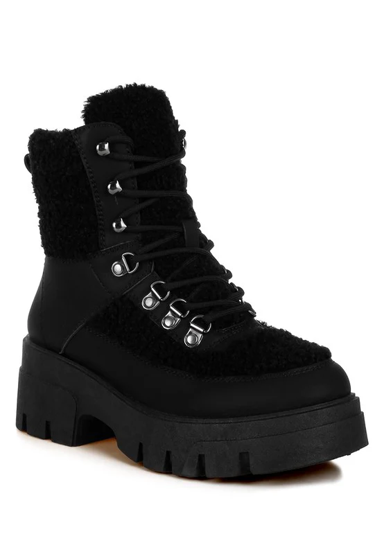 Wellerman Faux Fur Detail Chunky Hiker Boots - Image 5