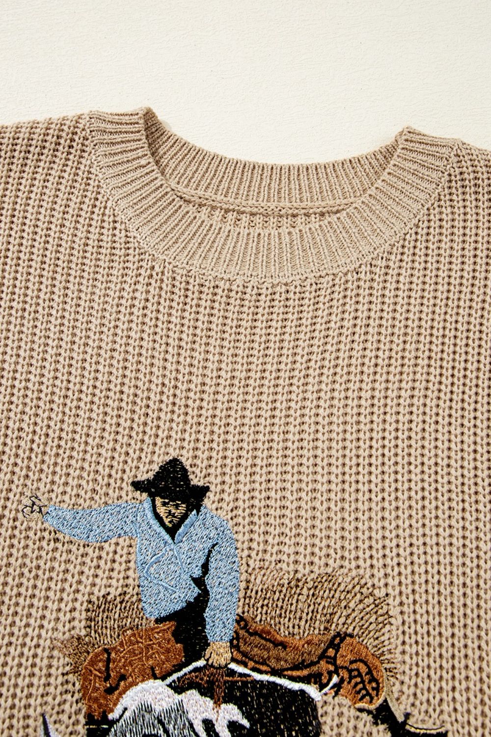 Western Cowboy Embroidery Round Neck Sleeveless Sweater - Image 7