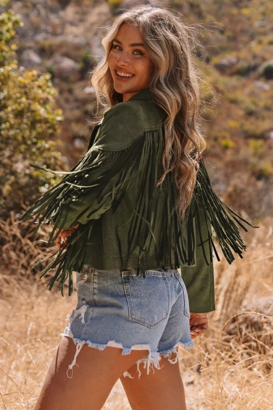 Western Faux Suede Fringe Cropped Jacket - Image 3