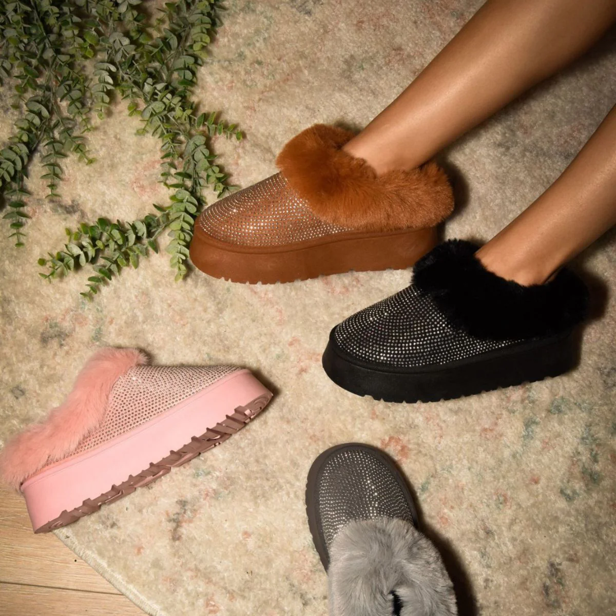 WILD DIVA Embellished Faux Fur Platform Booties - Image 2