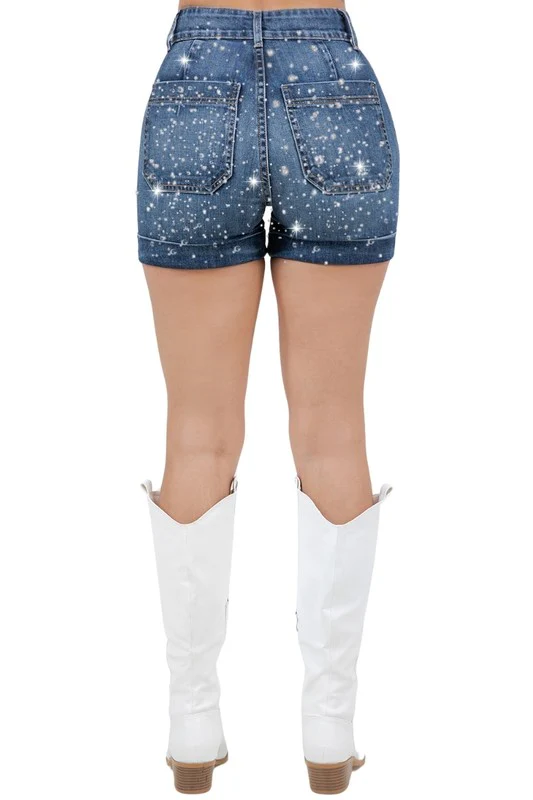 Willow Rhinestone Denim Short Dark Wash - Image 2
