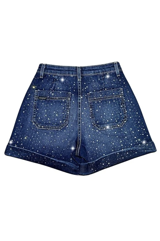 Willow Rhinestone Denim Short Dark Wash - Image 4