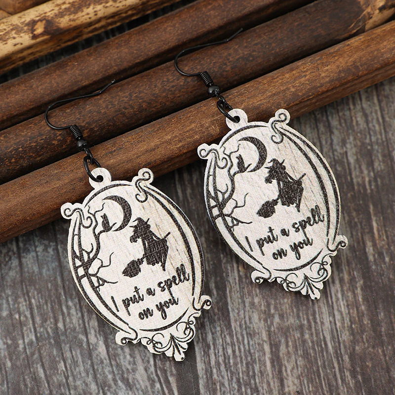Witch Wooden Dangle Earrings - Image 2