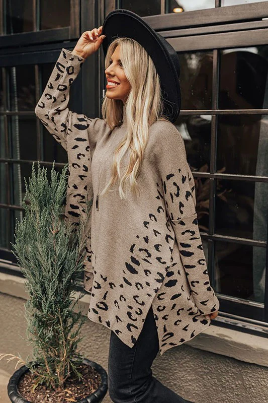 Women Leopard High Neck Oversized Sweater - Image 4
