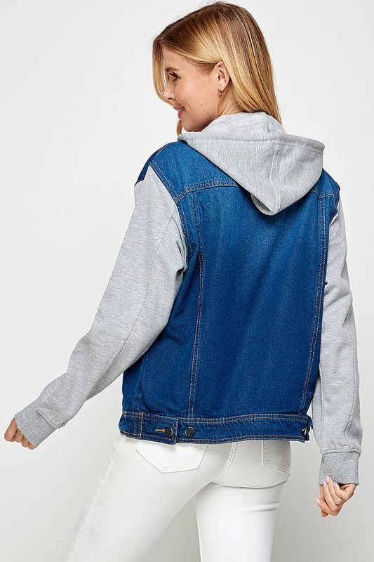 Women's Denim  Jacket with Fleece Hoodies - Image 5