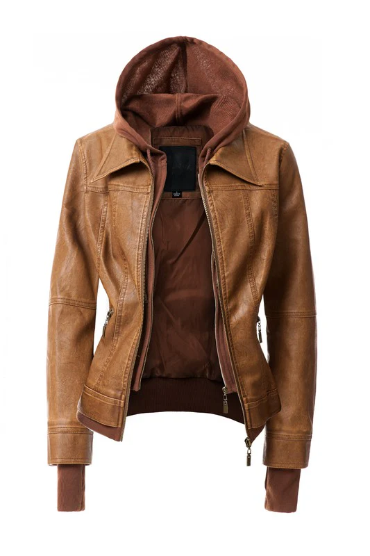 Women's Hood PU Leather Jacket - Image 13