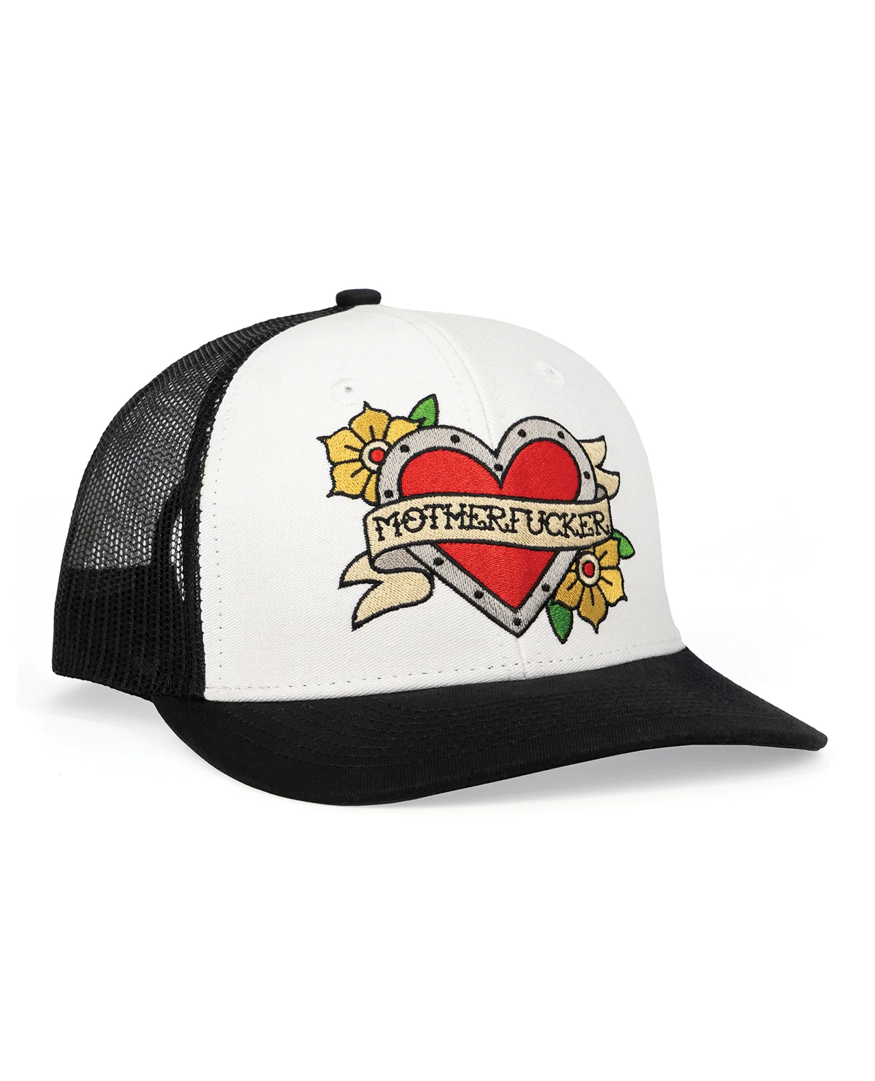 Wood Rocket Tattoo Heart Mother Fucker Trucker Hat - Black/White - Image 3