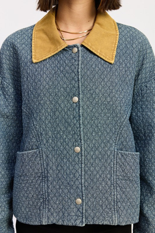 WOOL TWEED SNAP JACKET WITH CONTRASTED COLLAR - Image 2