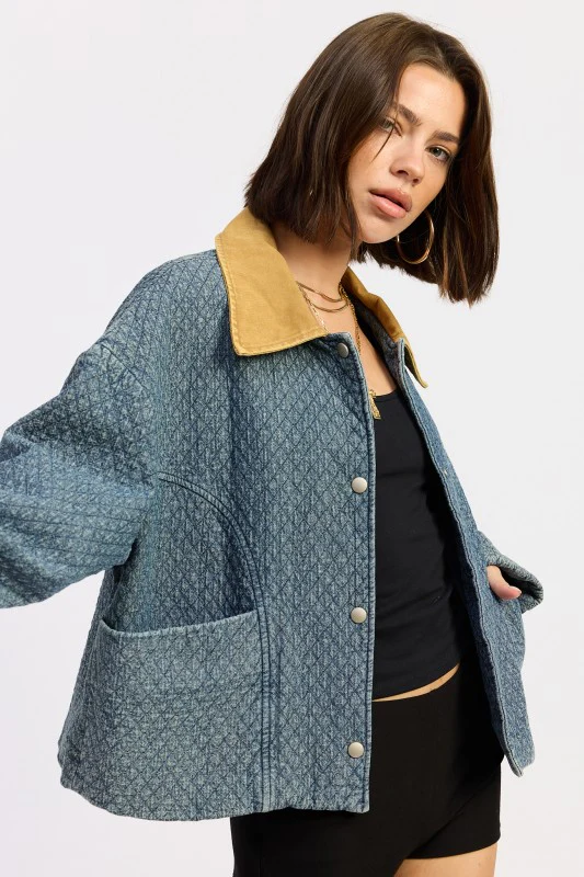 WOOL TWEED SNAP JACKET WITH CONTRASTED COLLAR - Image 7