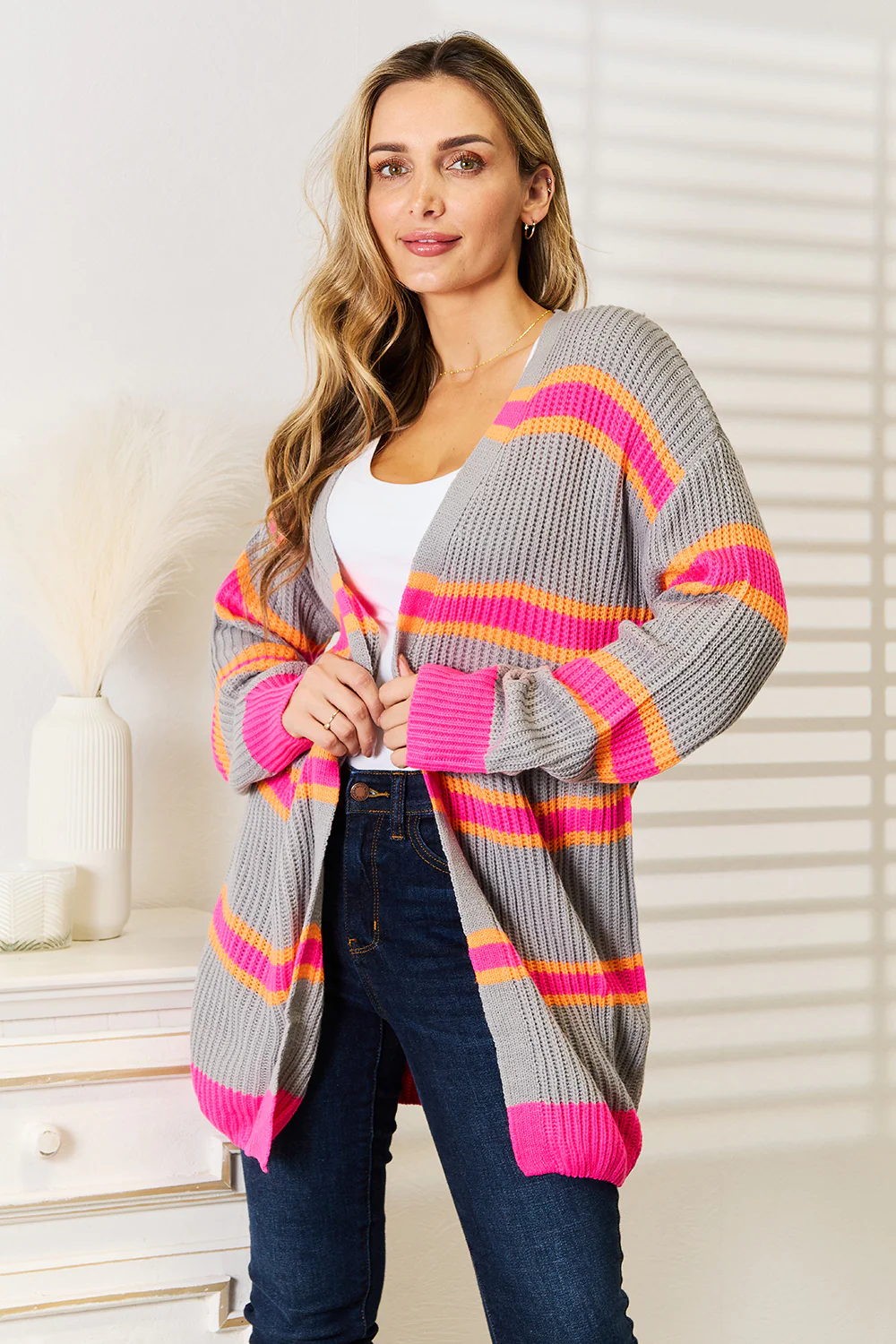 Woven Right Ribbed Long Sleeve Cardigan - Image 3