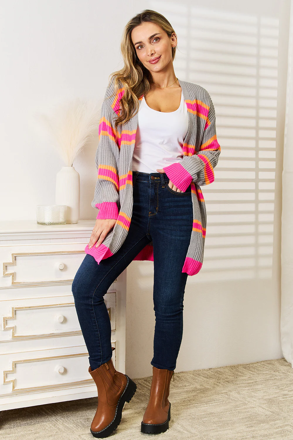 Woven Right Ribbed Long Sleeve Cardigan - Image 5