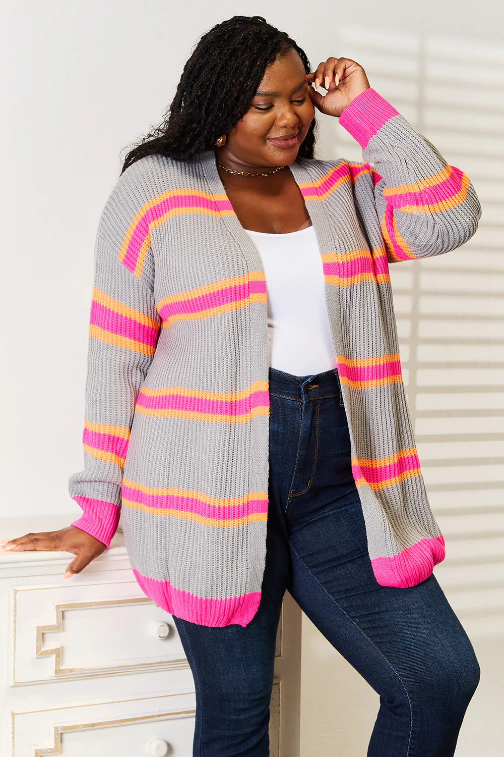 Woven Right Ribbed Long Sleeve Cardigan - Image 6