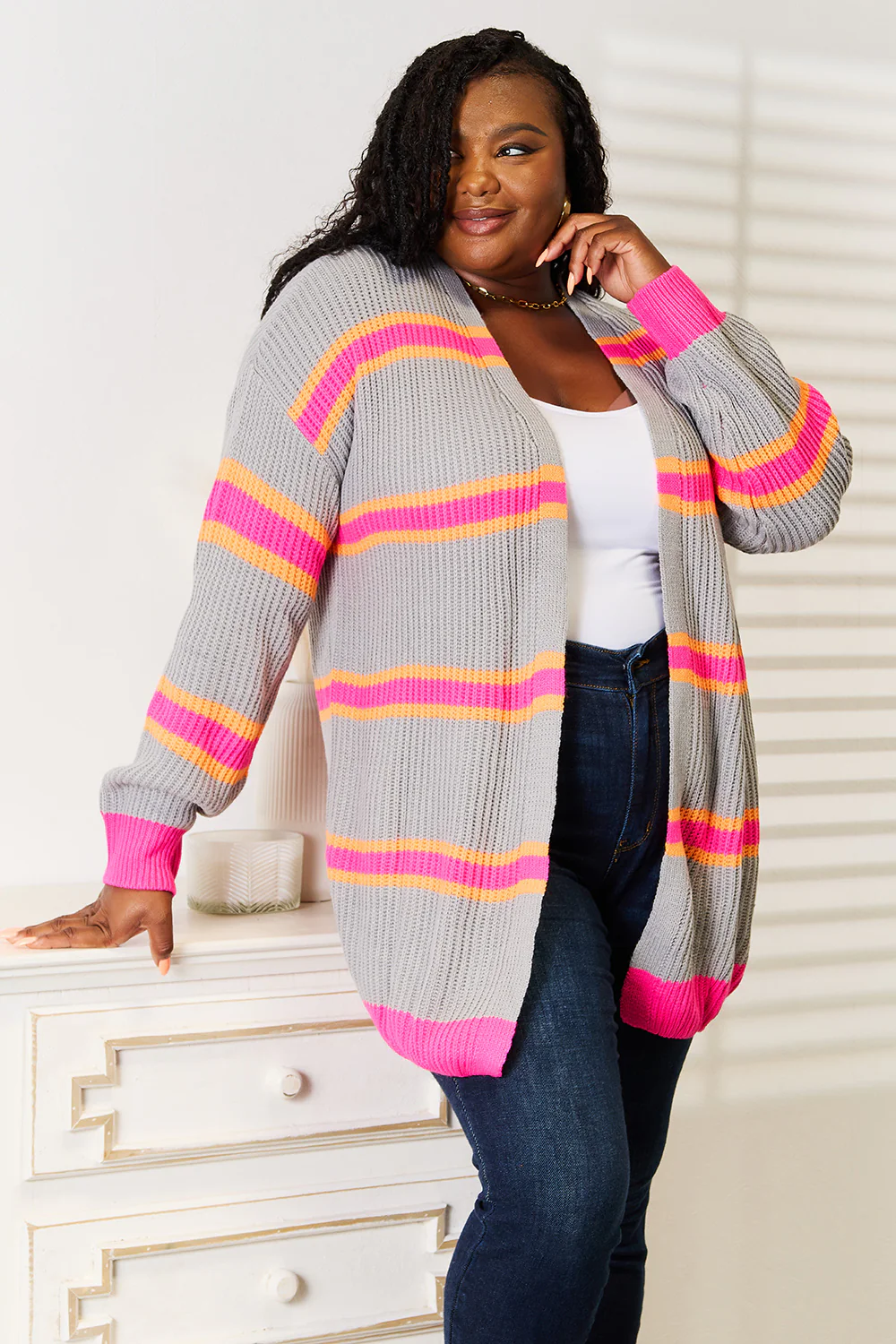 Woven Right Ribbed Long Sleeve Cardigan - Image 7