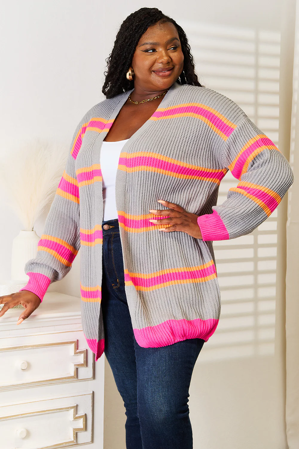 Woven Right Ribbed Long Sleeve Cardigan - Image 8