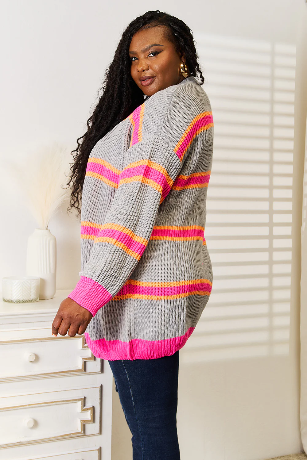 Woven Right Ribbed Long Sleeve Cardigan - Image 9
