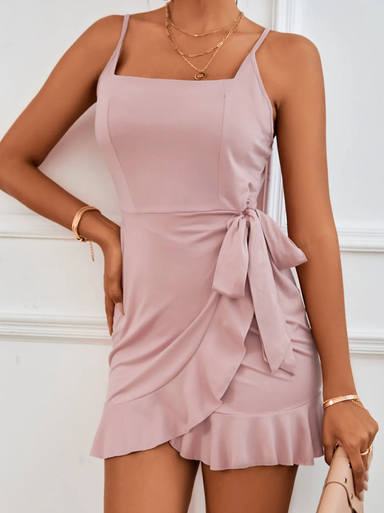 Wrap Cami Mini Dress with Tie Detail