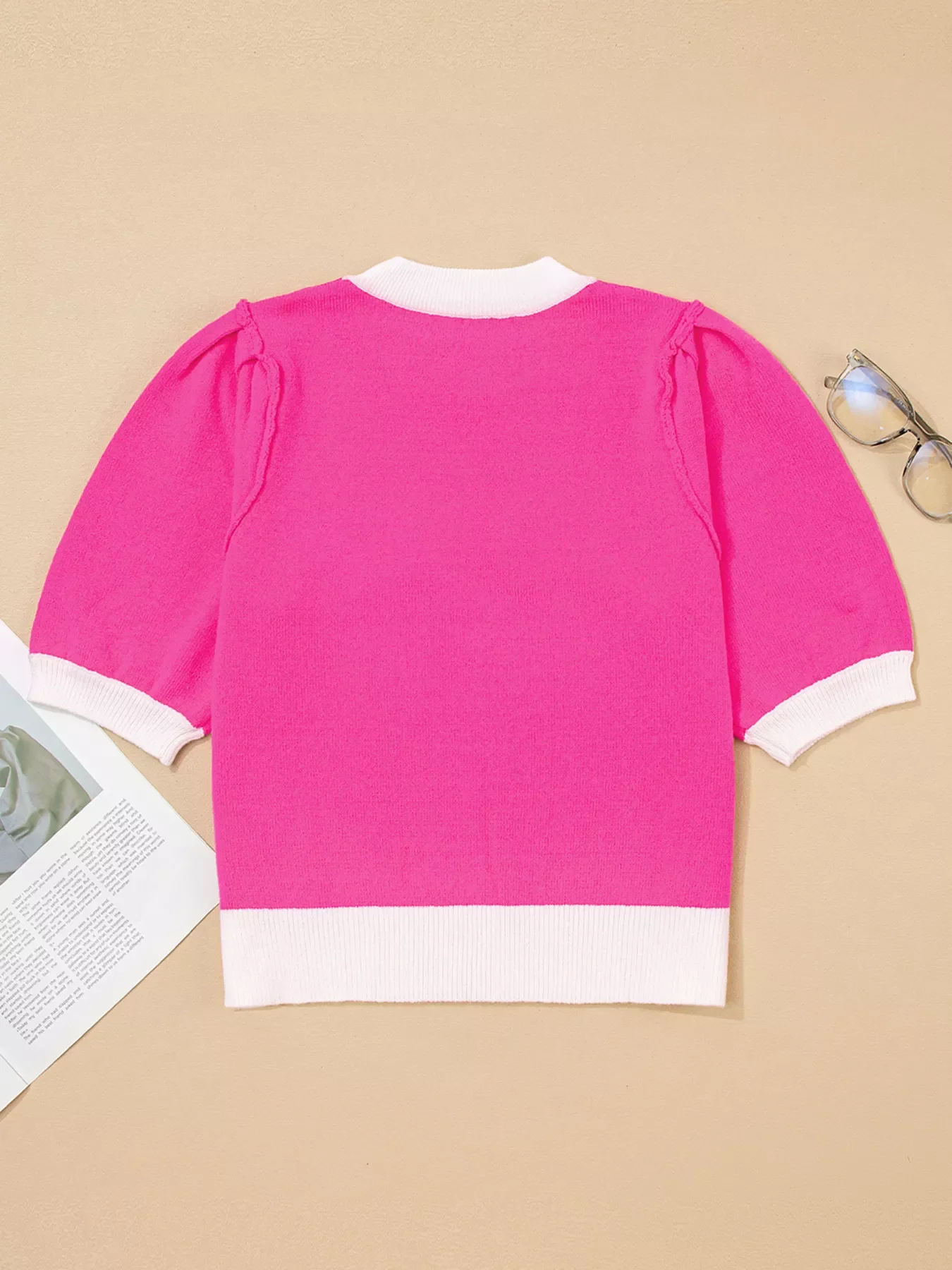 XOXO Valentines Contrast Trim Crew Neck Short Sleeve Sweater - Image 5