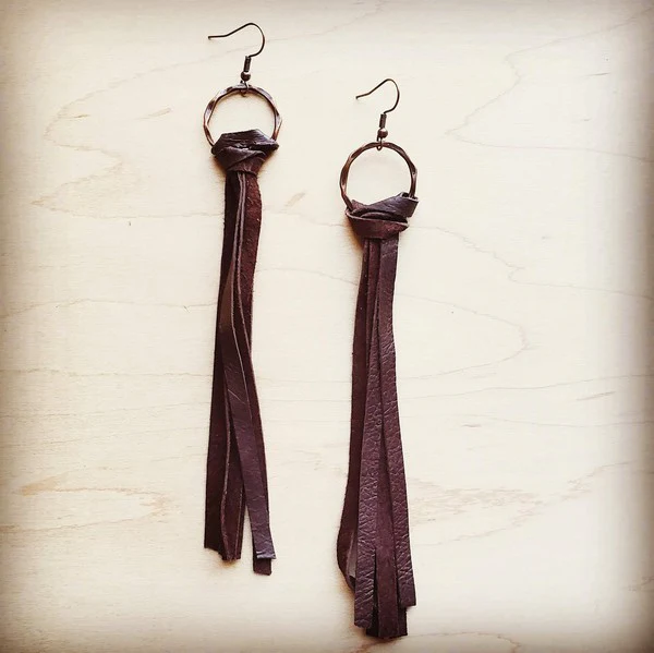 xxLeather Fringe Tassel Earring in Dark Brown