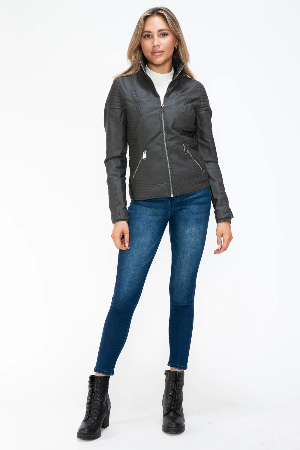 YMI Faux Layered Double-Zipper Jacket with Fuzzy Hood - Image 25