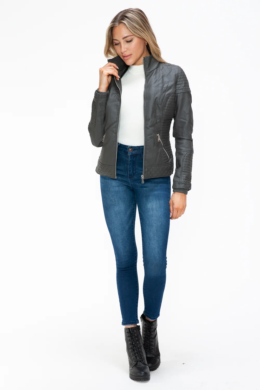 YMI Faux Layered Double-Zipper Jacket with Fuzzy Hood - Image 27
