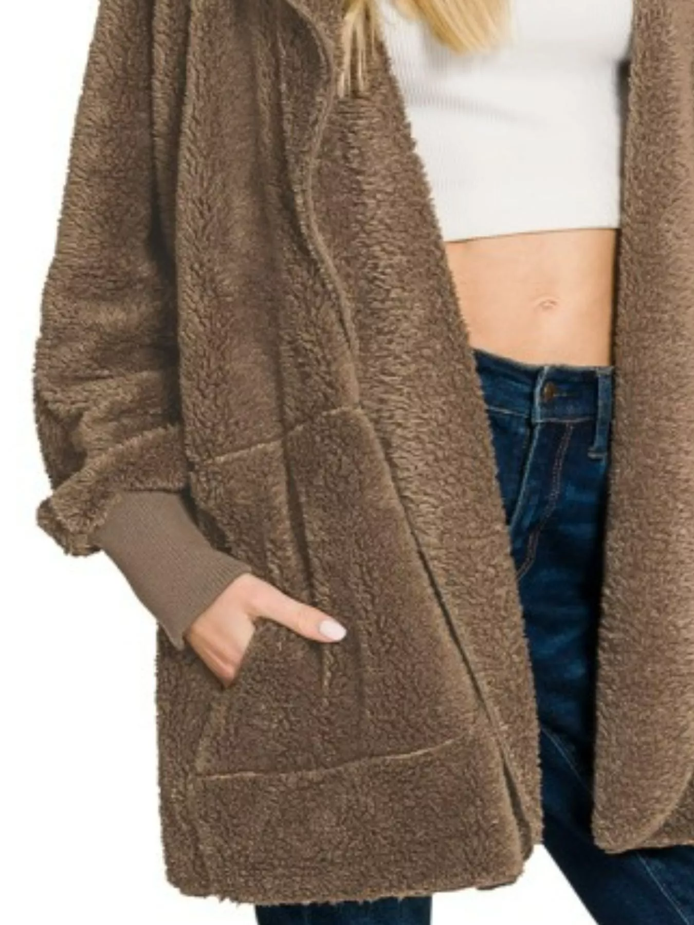 Zenana Hooded Faux Fur Jacket with Pockets - Image 3