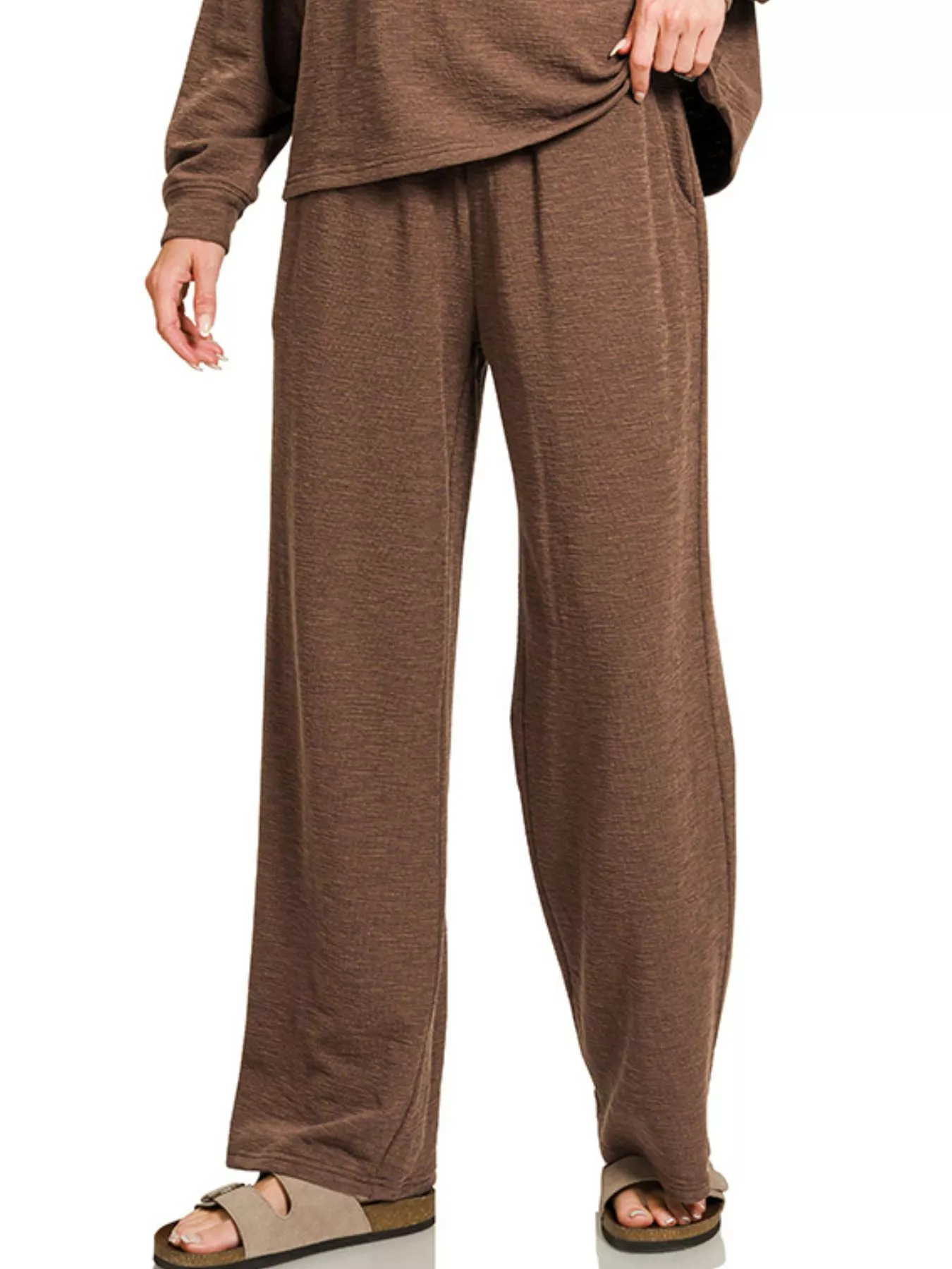 Zenana Slub Long Sleeve Top and Pants Lounge Set - Image 3