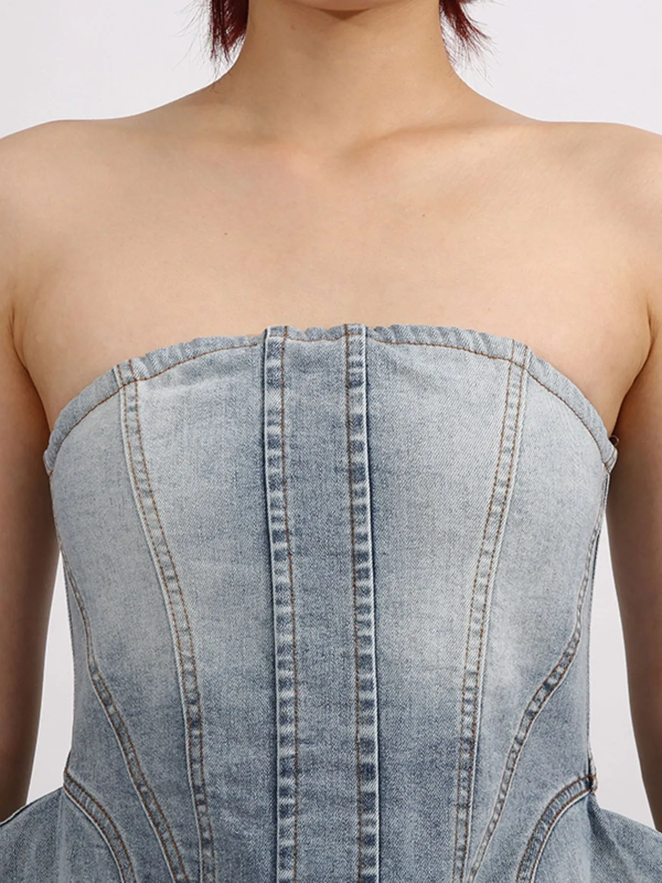Zip Back Denim Tube Top - Image 4
