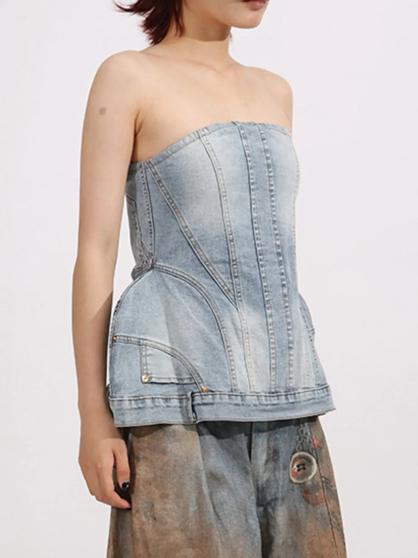 Zip Back Denim Tube Top - Image 5