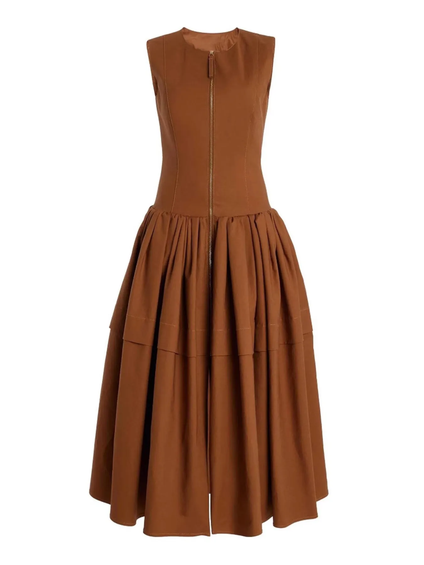 Zip Front Round Neck Sleeveless Dress - Image 3